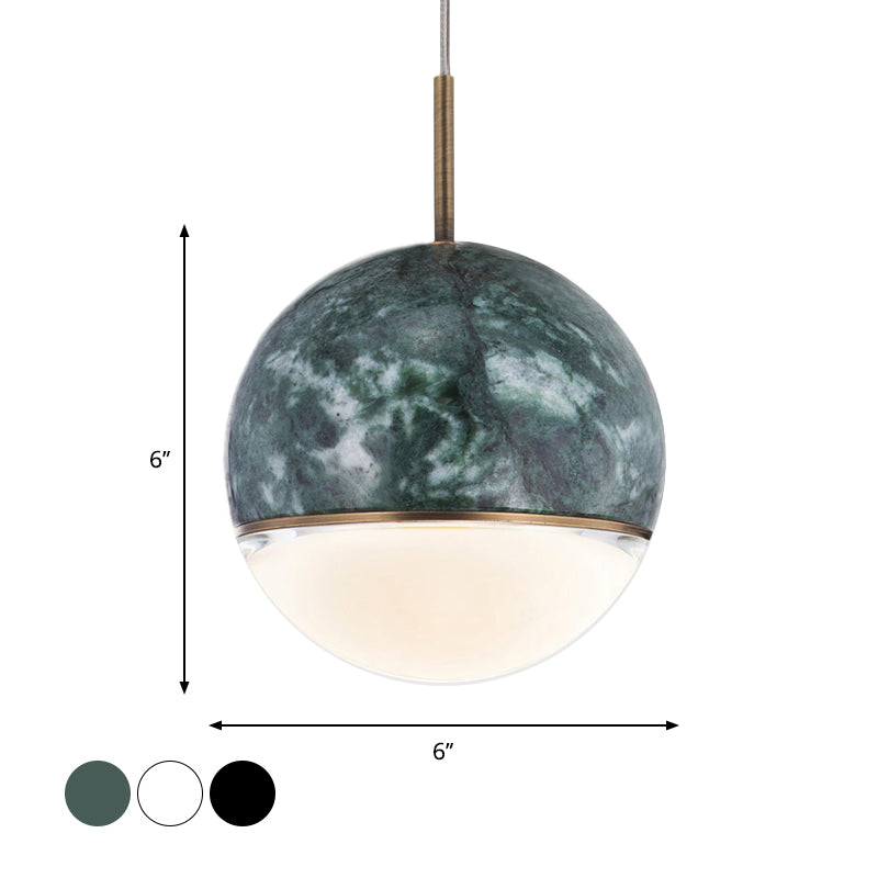 Spherical Dining Room Hanging Light Marble 1 Bulb 4"/6" Wide Nordic Down Lighting Pendant in Black/White/Green Clearhalo 'Ceiling Lights' 'Modern Pendants' 'Modern' 'Pendant Lights' 'Pendants' Lighting' 1983553