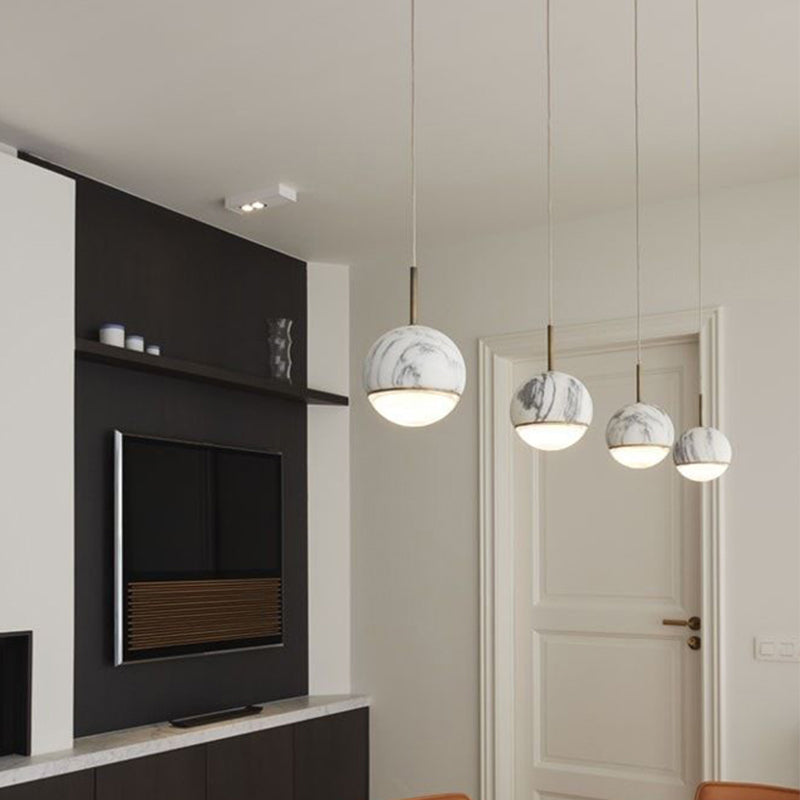 Spherical Dining Room Hanging Light Marble 1 Bulb 4"/6" Wide Nordic Down Lighting Pendant in Black/White/Green White Clearhalo 'Ceiling Lights' 'Modern Pendants' 'Modern' 'Pendant Lights' 'Pendants' Lighting' 1983554