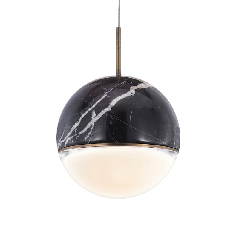 Spherical Dining Room Hanging Light Marble 1 Bulb 4"/6" Wide Nordic Down Lighting Pendant in Black/White/Green Clearhalo 'Ceiling Lights' 'Modern Pendants' 'Modern' 'Pendant Lights' 'Pendants' Lighting' 1983558