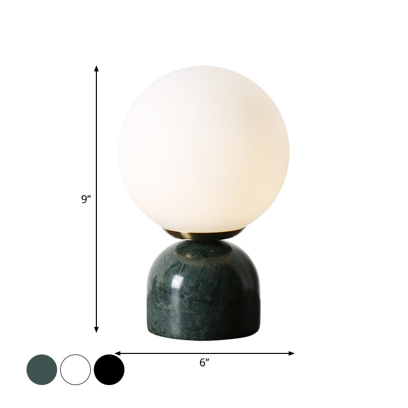 Simple Ball Night Stand Light Milky Glass 1 Head Bedside Table Lamp with Black/White/Green Marble Pedestal Clearhalo 'Lamps' 'Table Lamps' Lighting' 1983578