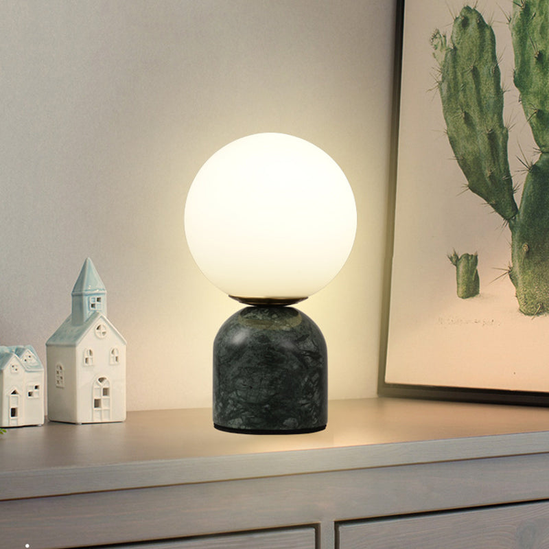 Ball Cream Glass Small Night Lamp Designer 1-Light Green/White/Black Table Light with Dome Marble Base Clearhalo 'Lamps' 'Table Lamps' Lighting' 1983588