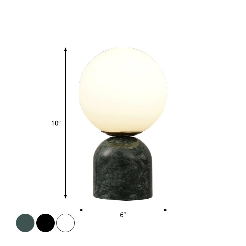 Ball Cream Glass Small Night Lamp Designer 1-Light Green/White/Black Table Light with Dome Marble Base Clearhalo 'Lamps' 'Table Lamps' Lighting' 1983591