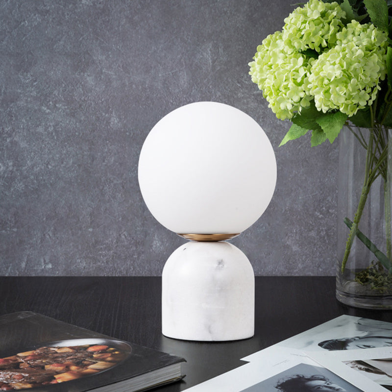 Ball Cream Glass Small Night Lamp Designer 1-Light Green/White/Black Table Light with Dome Marble Base White Clearhalo 'Lamps' 'Table Lamps' Lighting' 1983595