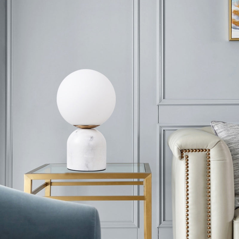 Ball Cream Glass Small Night Lamp Designer 1-Light Green/White/Black Table Light with Dome Marble Base Clearhalo 'Lamps' 'Table Lamps' Lighting' 1983596