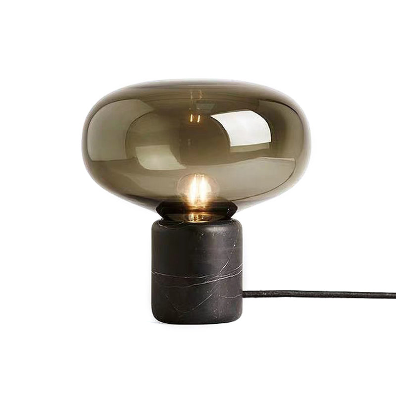 Postmodern 1 Head Nightstand Lamp Black Elliptical Table Light with Smoke Grey Glass Shade Clearhalo 'Lamps' 'Table Lamps' Lighting' 1983601