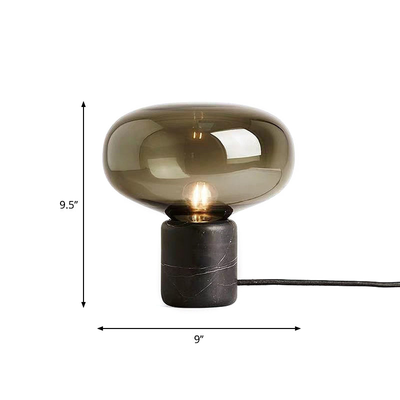 Postmodern 1 Head Nightstand Lamp Black Elliptical Table Light with Smoke Grey Glass Shade Clearhalo 'Lamps' 'Table Lamps' Lighting' 1983602