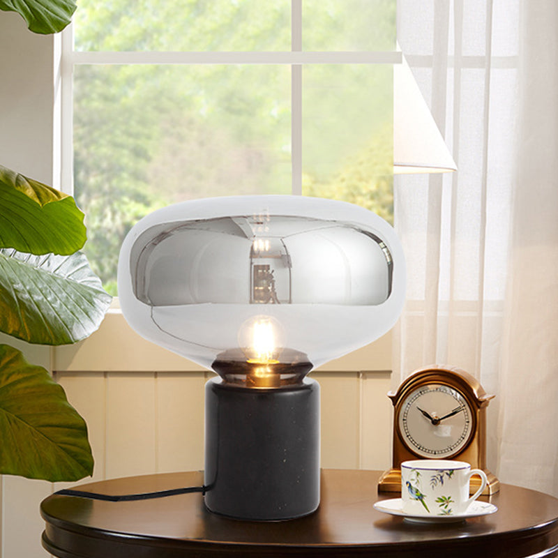 Mirrored Glass Oval Table Lamp Designer 1 Bulb Nightstand Light in Black, 9.5"/13" Width Black 13" Clearhalo 'Lamps' 'Table Lamps' Lighting' 1983606