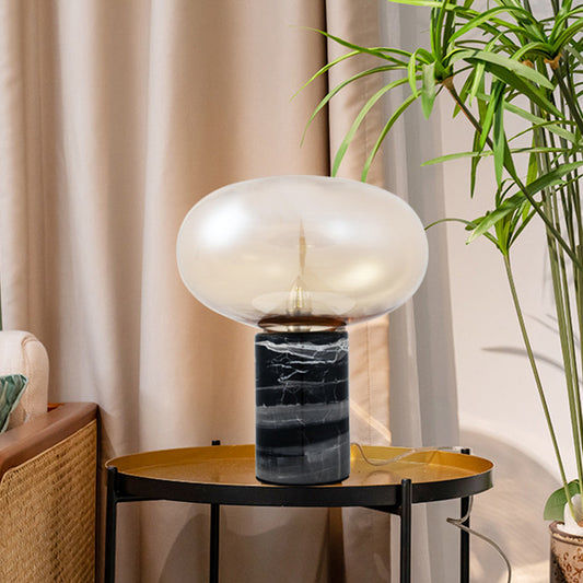 Ellipse Living Room Table Light White/Amber Glass Single Postmodern Night Lamp with Marble Pedestal in Black Amber Clearhalo 'Lamps' 'Table Lamps' Lighting' 1983609