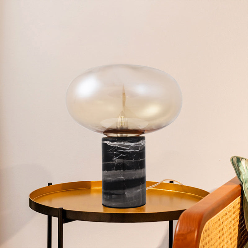 Ellipse Living Room Table Light White/Amber Glass Single Postmodern Night Lamp with Marble Pedestal in Black Clearhalo 'Lamps' 'Table Lamps' Lighting' 1983610