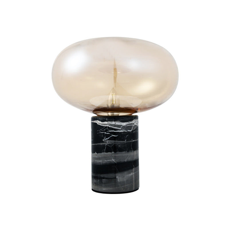 Ellipse Living Room Table Light White/Amber Glass Single Postmodern Night Lamp with Marble Pedestal in Black Clearhalo 'Lamps' 'Table Lamps' Lighting' 1983612