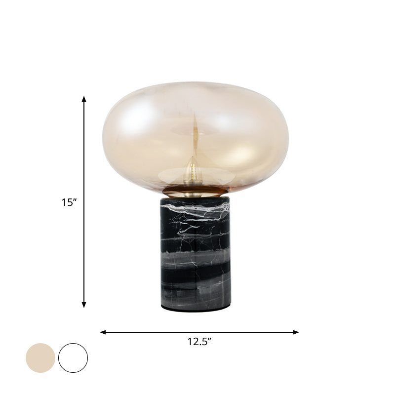 Ellipse Living Room Table Light White/Amber Glass Single Postmodern Night Lamp with Marble Pedestal in Black Clearhalo 'Lamps' 'Table Lamps' Lighting' 1983613