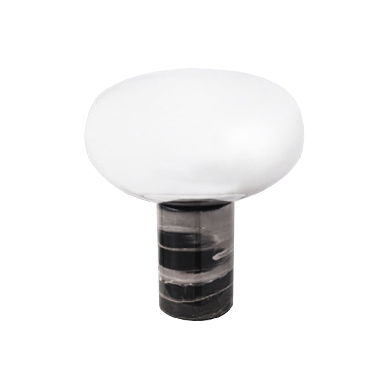 Ellipse Living Room Table Light White/Amber Glass Single Postmodern Night Lamp with Marble Pedestal in Black Clearhalo 'Lamps' 'Table Lamps' Lighting' 1983615