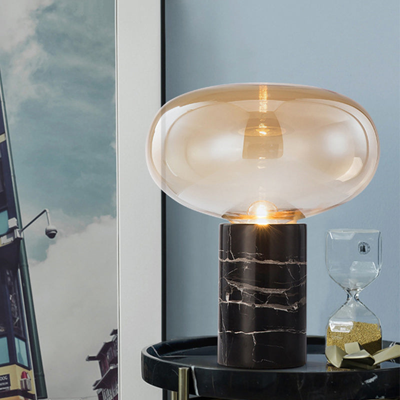 9.5"/15" W Single Living Room Night Light Postmodern Black Marble Table Lamp with Ellipse Grey/Amber Glass Shade Amber Clearhalo 'Lamps' 'Table Lamps' Lighting' 1983616