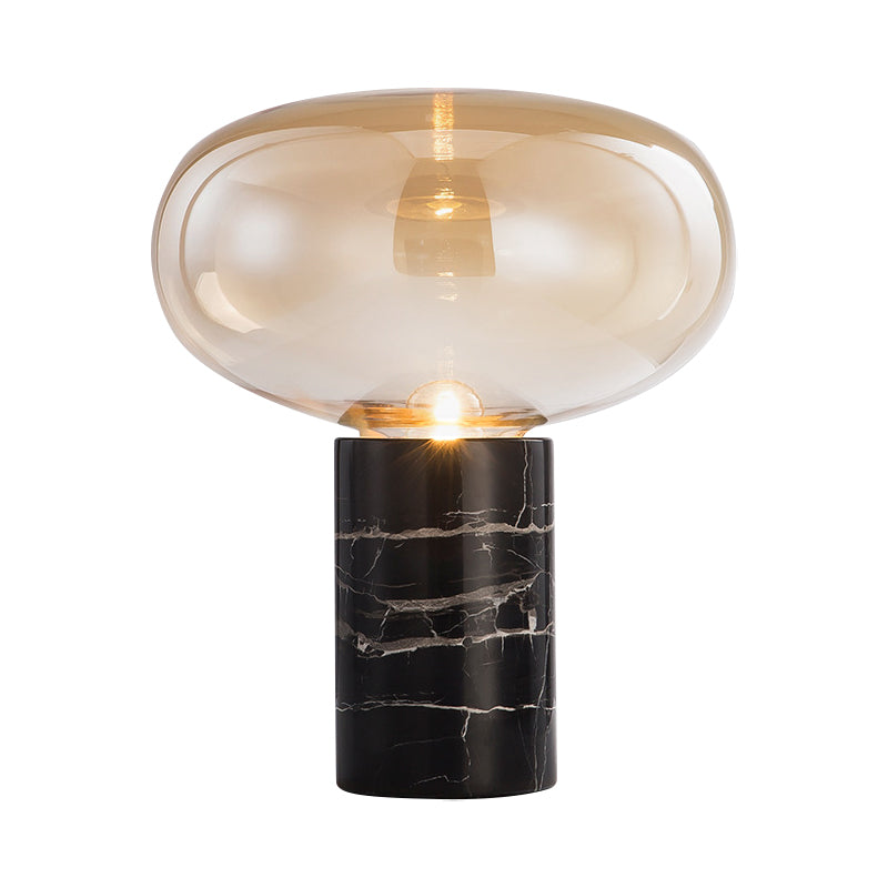9.5"/15" W Single Living Room Night Light Postmodern Black Marble Table Lamp with Ellipse Grey/Amber Glass Shade Clearhalo 'Lamps' 'Table Lamps' Lighting' 1983618