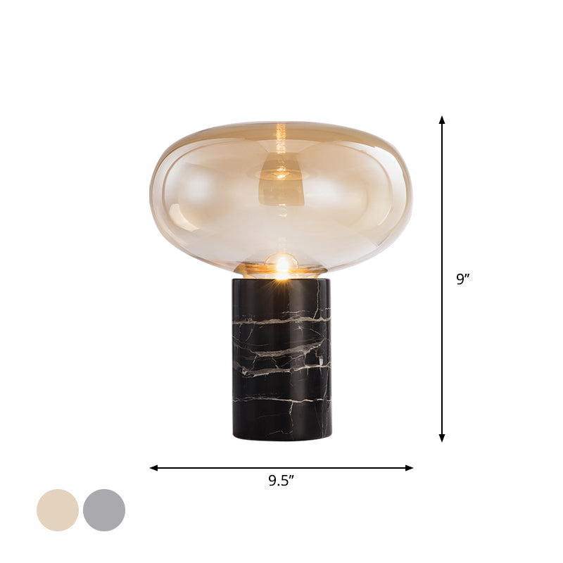 9.5"/15" W Single Living Room Night Light Postmodern Black Marble Table Lamp with Ellipse Grey/Amber Glass Shade Clearhalo 'Lamps' 'Table Lamps' Lighting' 1983620