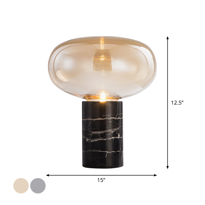 9.5"/15" W Single Living Room Night Light Postmodern Black Marble Table Lamp with Ellipse Grey/Amber Glass Shade Clearhalo 'Lamps' 'Table Lamps' Lighting' 1983621