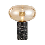 9"/12.5" Wide Cylinder Table Light Designer Marble 1 Head Black Night Lamp with Oval Grey/Amber Glass Shade Clearhalo 'Lamps' 'Table Lamps' Lighting' 1983626