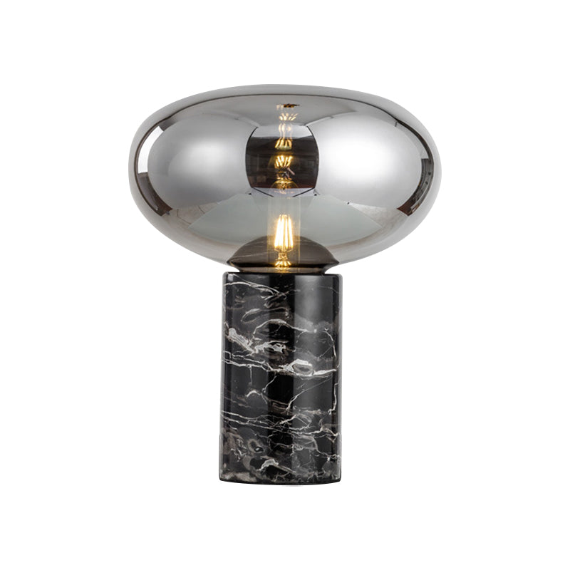 9"/12.5" Wide Cylinder Table Light Designer Marble 1 Head Black Night Lamp with Oval Grey/Amber Glass Shade Clearhalo 'Lamps' 'Table Lamps' Lighting' 1983630