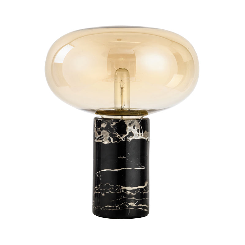 Post-Modern Oval Night Light Grey/Amber Glass 1 Bulb Living Room Table Lamp with Cylinder Marble Base in Black Clearhalo 'Lamps' 'Table Lamps' Lighting' 1983634