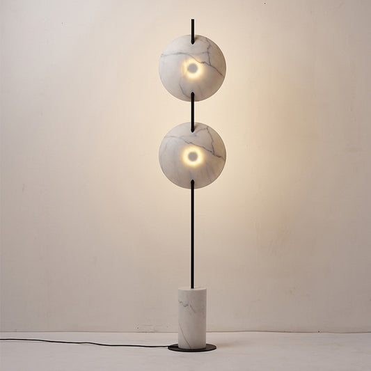 Designer Rotating Disc Floor Light Marble 2 Bulbs Sitting Room Stand Up Lamp in Black and White Clearhalo 'Floor Lamps' 'Lamps' Lighting' 1983671