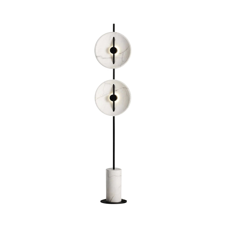 Designer Rotating Disc Floor Light Marble 2 Bulbs Sitting Room Stand Up Lamp in Black and White Clearhalo 'Floor Lamps' 'Lamps' Lighting' 1983673