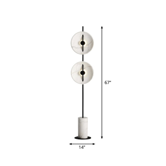 Designer Rotating Disc Floor Light Marble 2 Bulbs Sitting Room Stand Up Lamp in Black and White Clearhalo 'Floor Lamps' 'Lamps' Lighting' 1983674