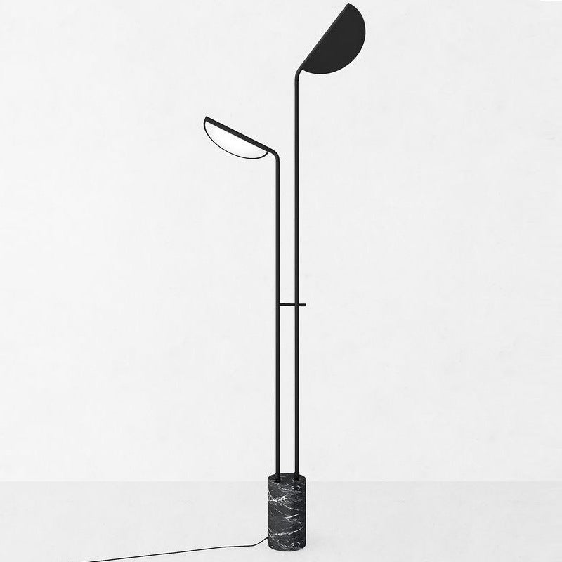 Bent Shade Metal Standing Floor Lamp Minimalist 2-Head Black Floor Light with Marble Base Clearhalo 'Floor Lamps' 'Lamps' Lighting' 1983676