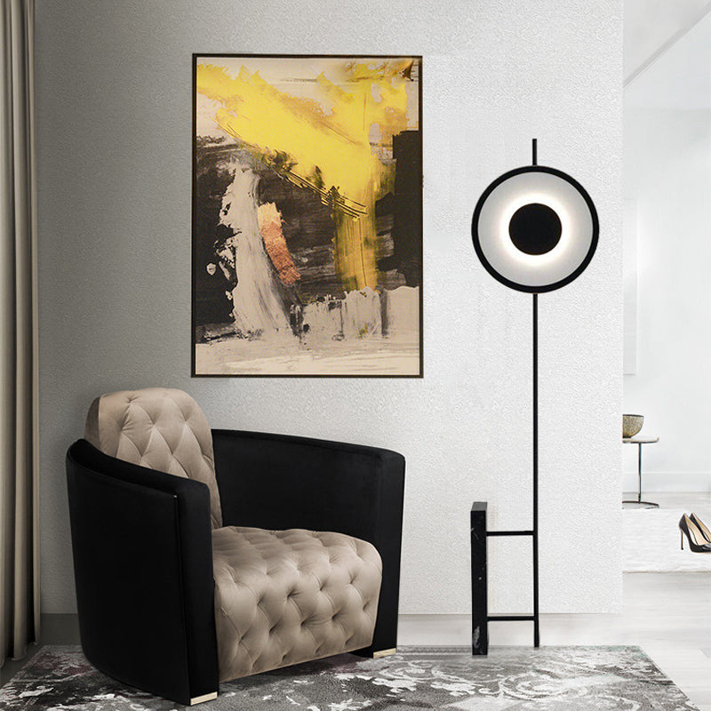 Black/White Circular LED Floor Light Novelty Minimalist Marble Floor Standing Lamp for Bedroom Clearhalo 'Floor Lamps' 'Lamps' Lighting' 1983682