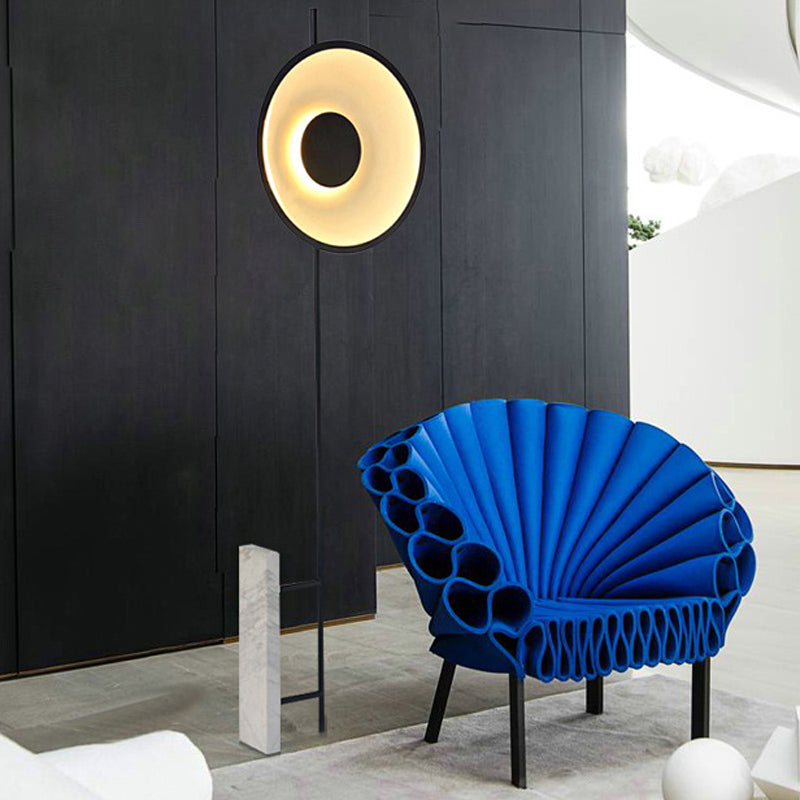 Black/White Circular LED Floor Light Novelty Minimalist Marble Floor Standing Lamp for Bedroom Clearhalo 'Floor Lamps' 'Lamps' Lighting' 1983686