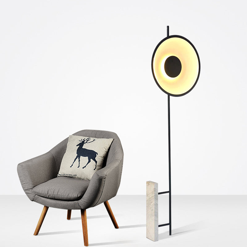 Black/White Circular LED Floor Light Novelty Minimalist Marble Floor Standing Lamp for Bedroom Clearhalo 'Floor Lamps' 'Lamps' Lighting' 1983687