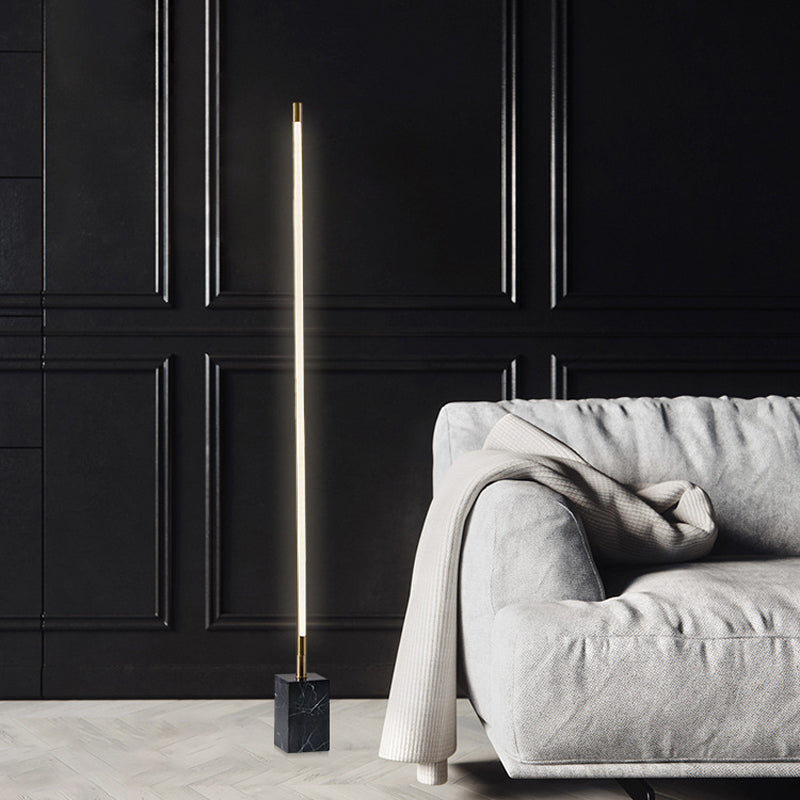 Bar-Shaped LED Floor Lamp Simplicity Marble Black/Gold Floor Standing Light for Living Room Clearhalo 'Floor Lamps' 'Lamps' Lighting' 1983696