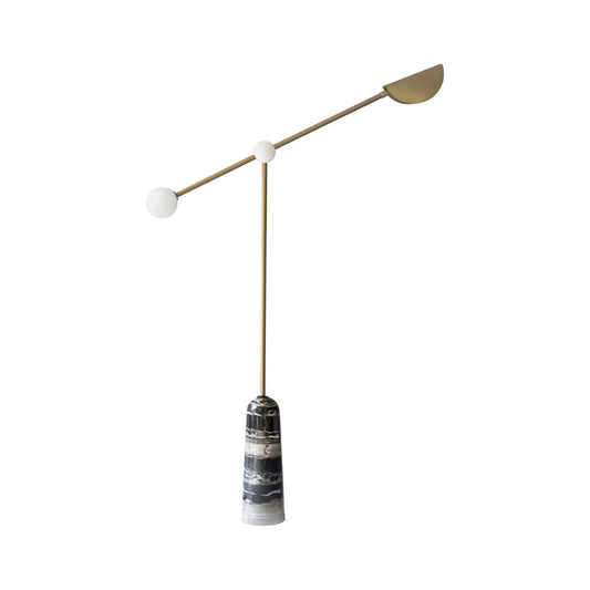 Lever Arm Living Room Floor Light Cream Glass 2 Lights Designer Floor Lamp with Marble Base in Black-Gold Clearhalo 'Floor Lamps' 'Lamps' Lighting' 1983704