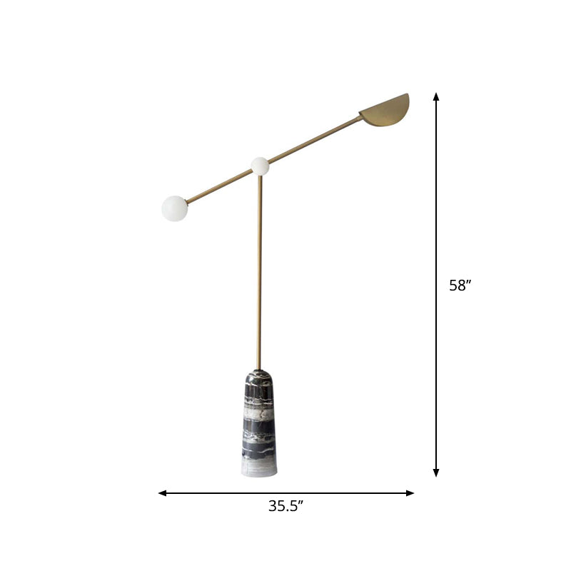 Lever Arm Living Room Floor Light Cream Glass 2 Lights Designer Floor Lamp with Marble Base in Black-Gold Clearhalo 'Floor Lamps' 'Lamps' Lighting' 1983705