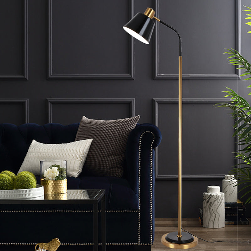 Conic Rotatable Reading Floor Light Nordic Metal 1 Bulb Living Room Floor Lamp in Black/White and Brass Clearhalo 'Floor Lamps' 'Lamps' Lighting' 1983712