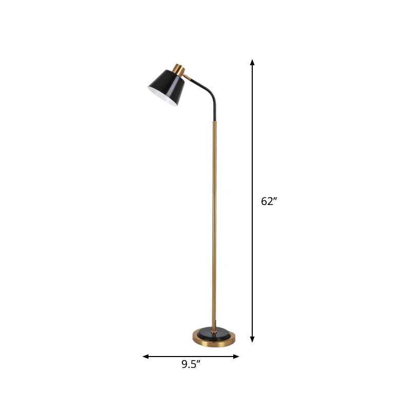 Conic Rotatable Reading Floor Light Nordic Metal 1 Bulb Living Room Floor Lamp in Black/White and Brass Clearhalo 'Floor Lamps' 'Lamps' Lighting' 1983714