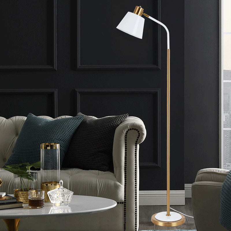Conic Rotatable Reading Floor Light Nordic Metal 1 Bulb Living Room Floor Lamp in Black/White and Brass Clearhalo 'Floor Lamps' 'Lamps' Lighting' 1983716