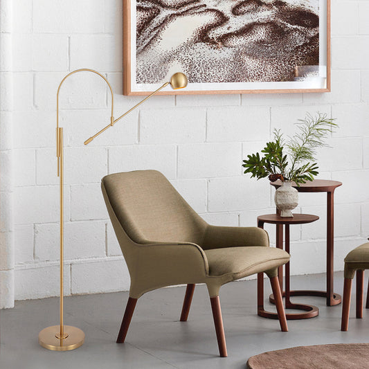 Arch/Right Angle Swivelable Floor Lighting Postmodern Metal 1-Light Gold Standing Lamp with Dome Shade Gold B Clearhalo 'Floor Lamps' 'Lamps' Lighting' 1983729