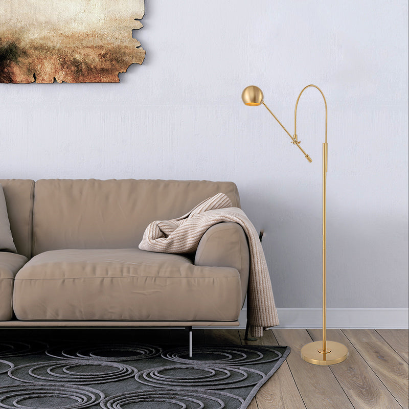 Arch/Right Angle Swivelable Floor Lighting Postmodern Metal 1-Light Gold Standing Lamp with Dome Shade Clearhalo 'Floor Lamps' 'Lamps' Lighting' 1983730