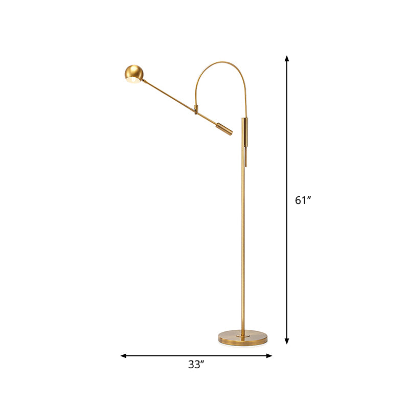 Arch/Right Angle Swivelable Floor Lighting Postmodern Metal 1-Light Gold Standing Lamp with Dome Shade Clearhalo 'Floor Lamps' 'Lamps' Lighting' 1983733