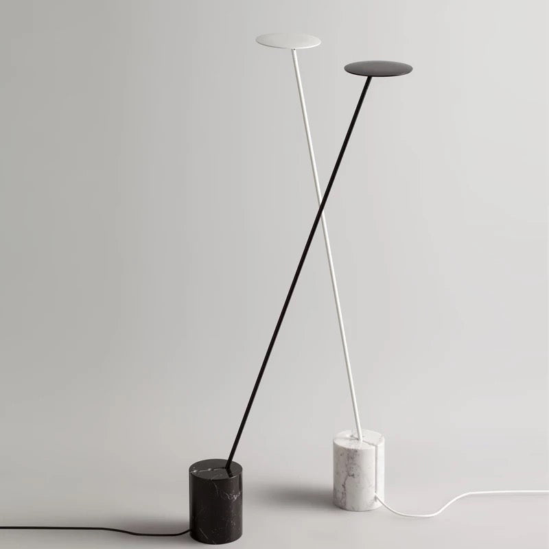 Black/White Circle Floor Lamp Minimalist Metal LED Standing Light with Stick Pole and Marble Base Clearhalo 'Floor Lamps' 'Lamps' Lighting' 1983735