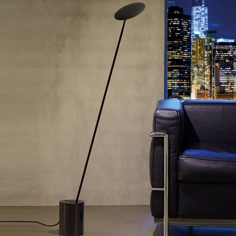 Black/White Circle Floor Lamp Minimalist Metal LED Standing Light with Stick Pole and Marble Base Clearhalo 'Floor Lamps' 'Lamps' Lighting' 1983736