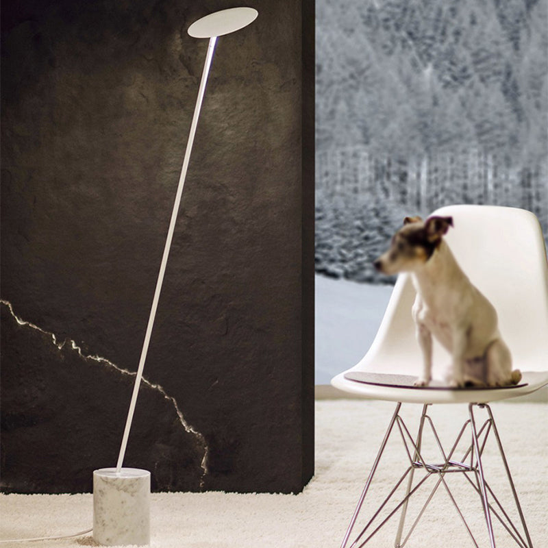 Black/White Circle Floor Lamp Minimalist Metal LED Standing Light with Stick Pole and Marble Base White Clearhalo 'Floor Lamps' 'Lamps' Lighting' 1983739
