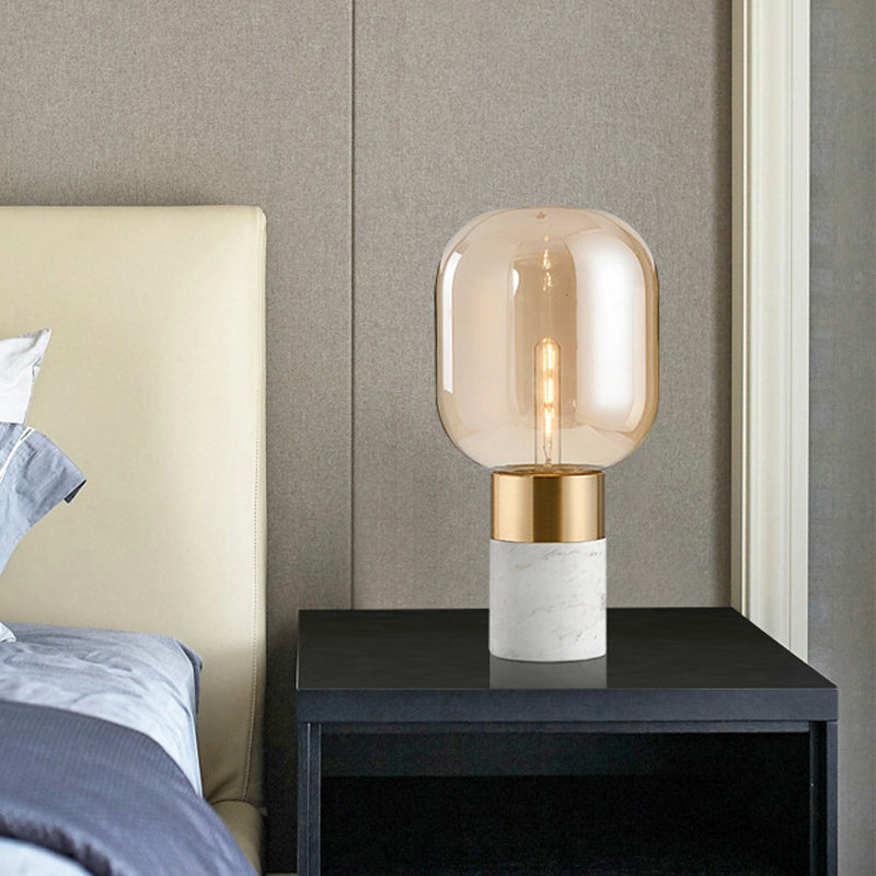 Capsule Night Stand Light Post-Modern Amber/Smoke Glass Single Bedside Table Lamp in Black/White White Clearhalo 'Lamps' 'Table Lamps' Lighting' 1983742