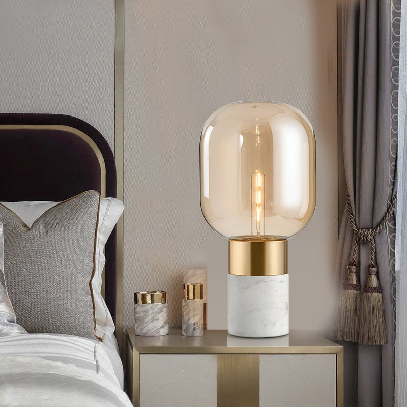 Capsule Night Stand Light Post-Modern Amber/Smoke Glass Single Bedside Table Lamp in Black/White Clearhalo 'Lamps' 'Table Lamps' Lighting' 1983743