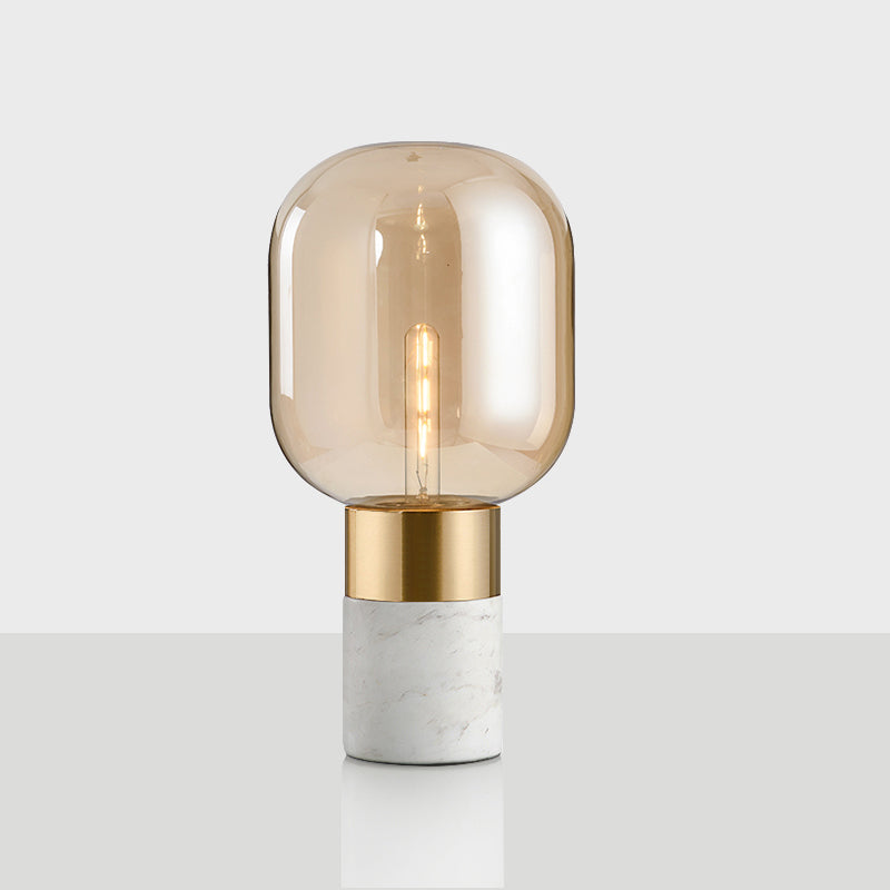 Capsule Night Stand Light Post-Modern Amber/Smoke Glass Single Bedside Table Lamp in Black/White Clearhalo 'Lamps' 'Table Lamps' Lighting' 1983744