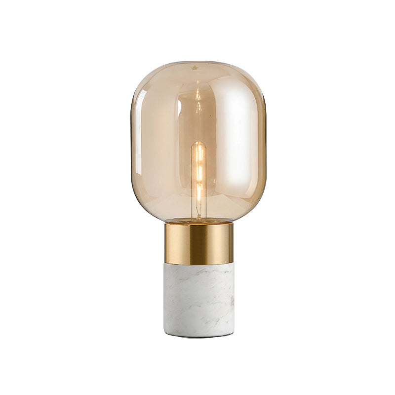 Capsule Night Stand Light Post-Modern Amber/Smoke Glass Single Bedside Table Lamp in Black/White Clearhalo 'Lamps' 'Table Lamps' Lighting' 1983745