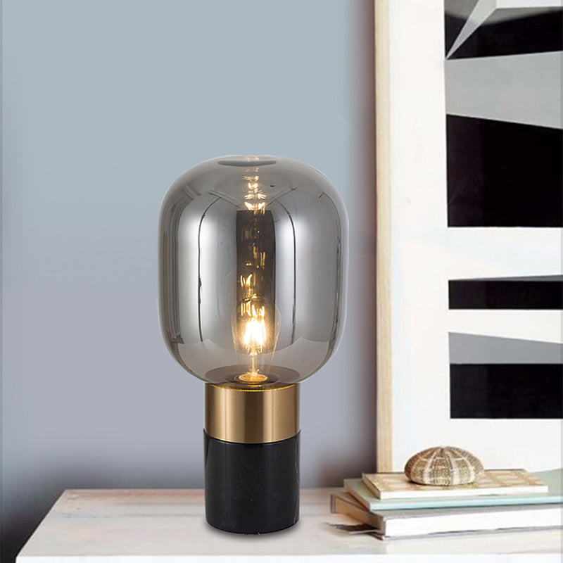 Capsule Night Stand Light Post-Modern Amber/Smoke Glass Single Bedside Table Lamp in Black/White Black Clearhalo 'Lamps' 'Table Lamps' Lighting' 1983747