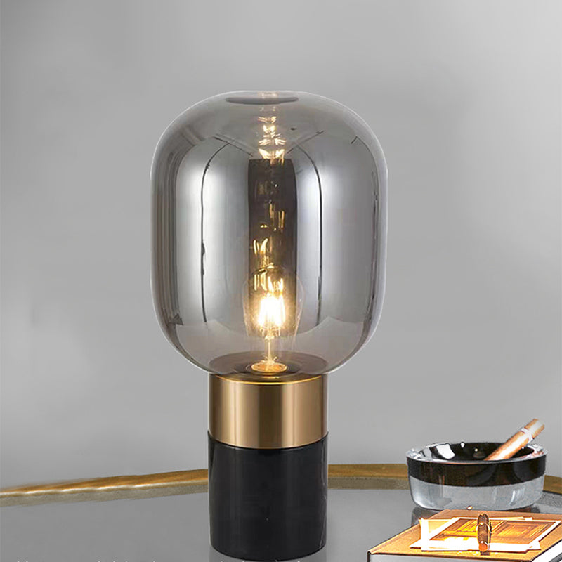 Capsule Night Stand Light Post-Modern Amber/Smoke Glass Single Bedside Table Lamp in Black/White Clearhalo 'Lamps' 'Table Lamps' Lighting' 1983748