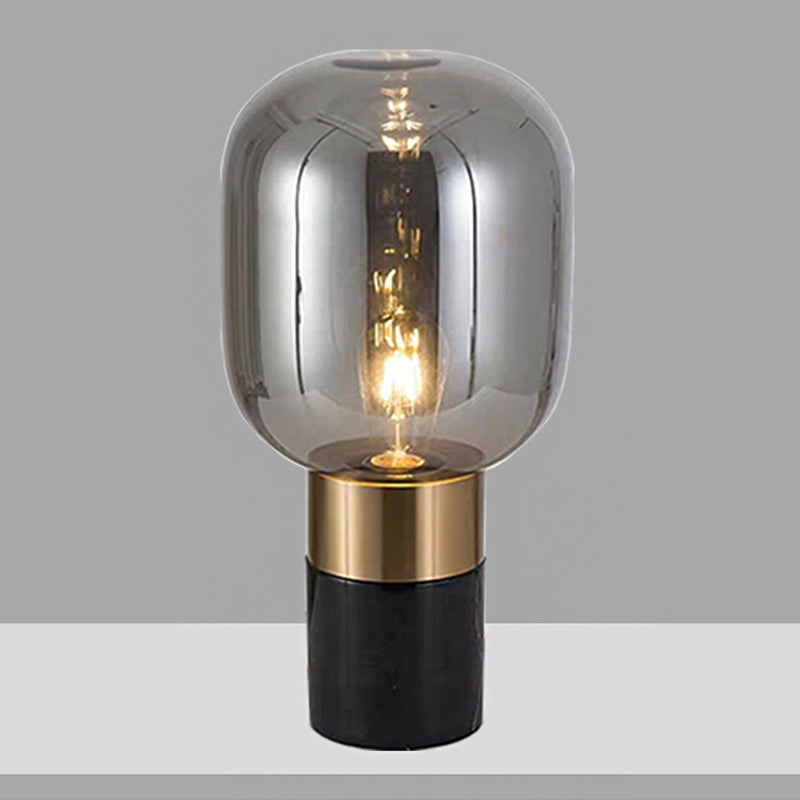 Capsule Night Stand Light Post-Modern Amber/Smoke Glass Single Bedside Table Lamp in Black/White Clearhalo 'Lamps' 'Table Lamps' Lighting' 1983749