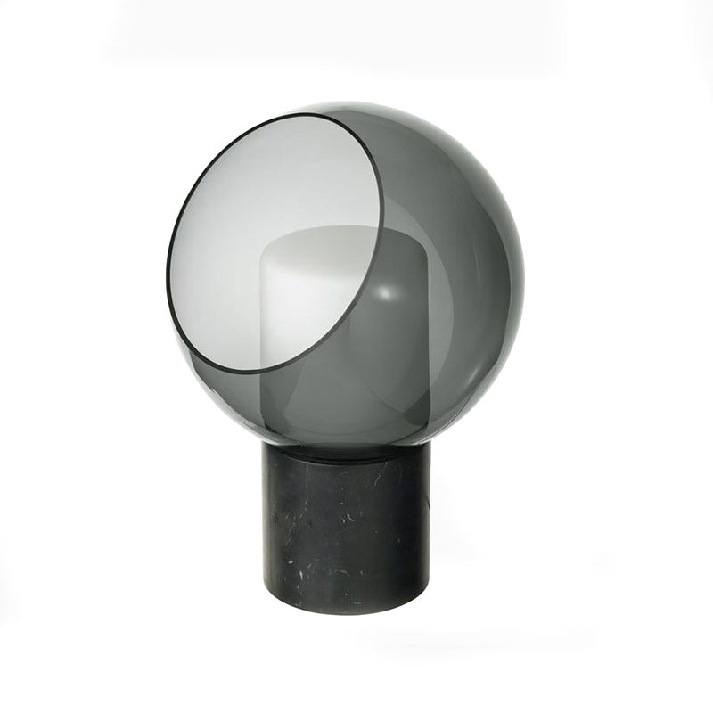 Hemisphere Nightstand Lamp Designer Smoky Glass 8"/10" Wide 1 Head Black Table Light with Marble Base Clearhalo 'Lamps' 'Table Lamps' Lighting' 1983755